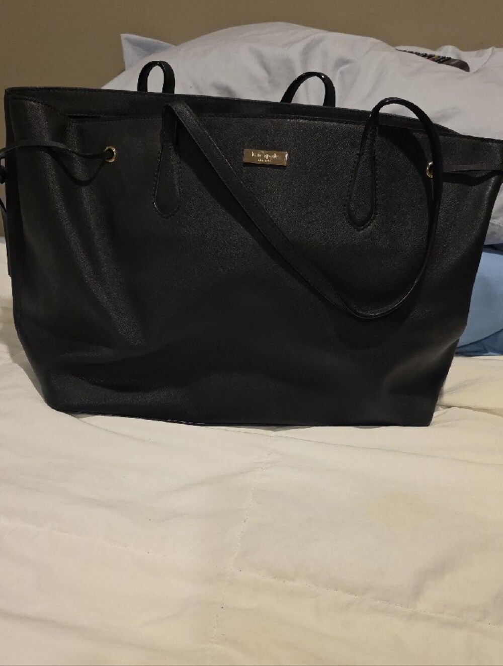 kate spade Black Saffiano Leather Tote with Gold Hardware